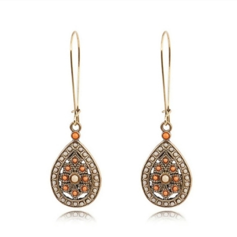 Boho Teardrop Earrings (orange/gold tone)
